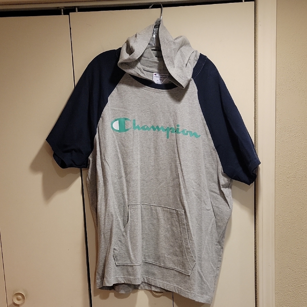 Champion Men's Gray and Blue Hoodie Shirt